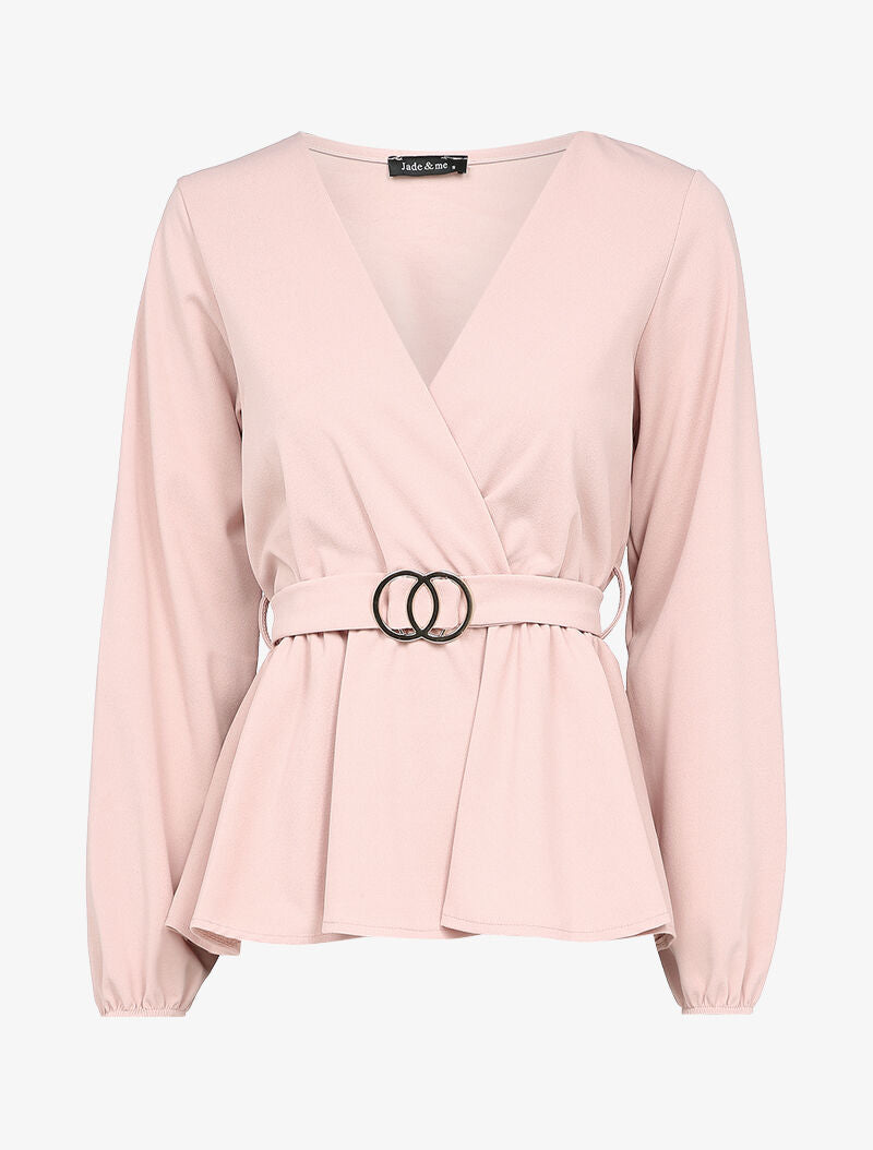 Blouse cache-coeur péplum à boucle stylisée - Rose - 1