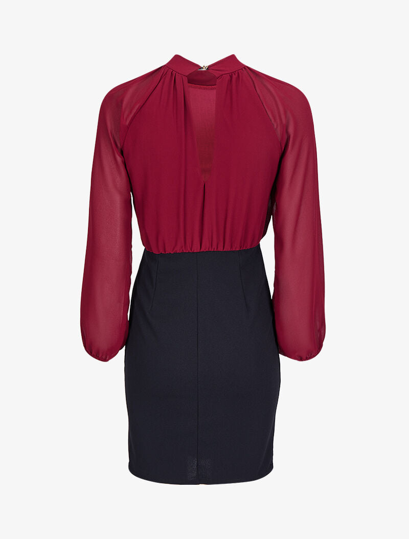 Robe bi-matière ornée de perles - Bordeaux/noir - 2