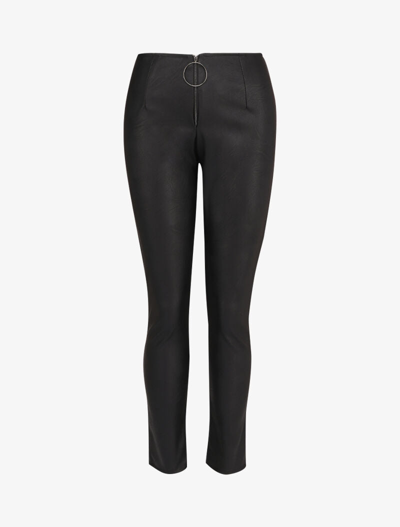 Pantalon en simili à grand anneau - Noir - 4