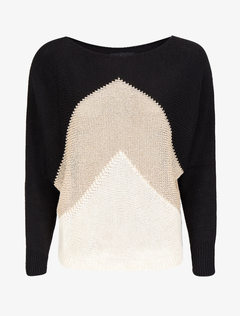 Pull à manches raglan et motif géométrique irisé - Noir - 4