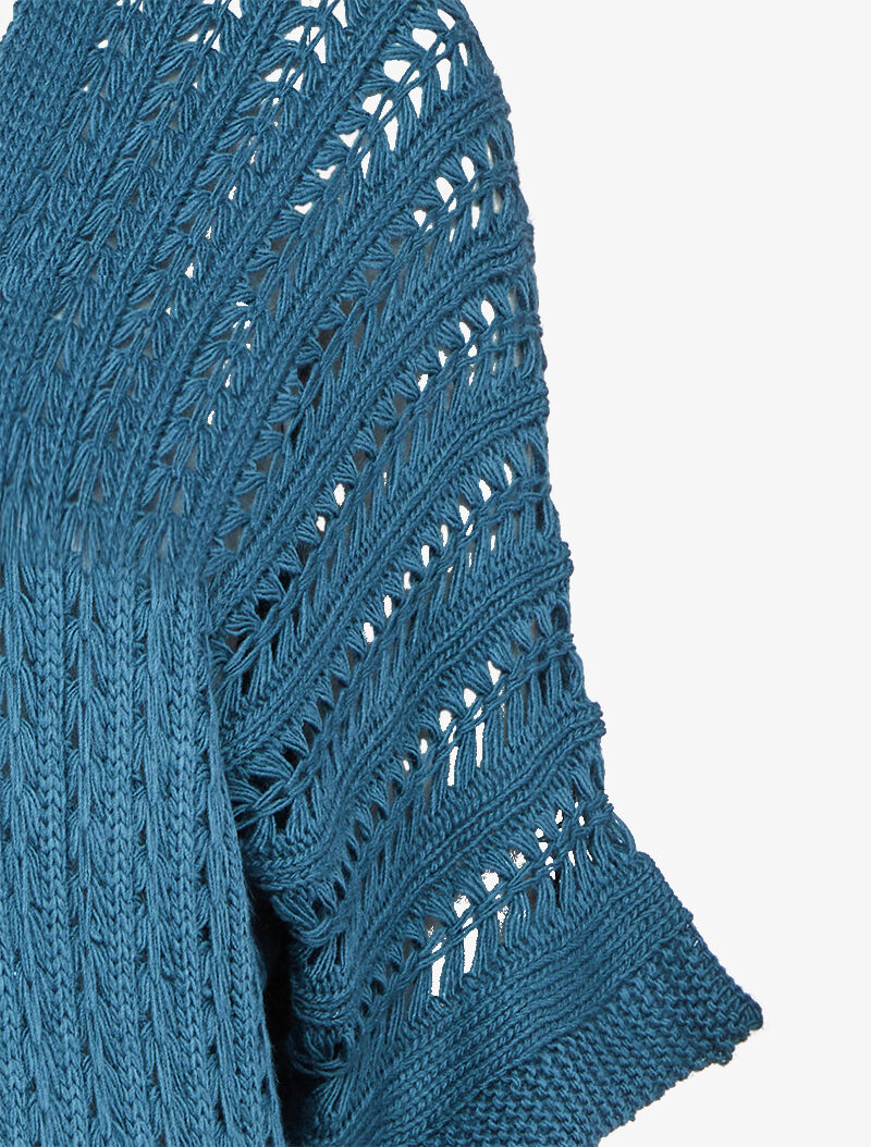 Gilet mi-long en maille ajourée à manches courtes style kimono - Bleu canard - 3