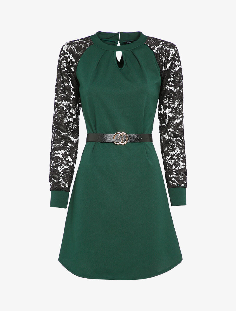 Robe à manches raglan en dentelle - Vert sapin - 4
