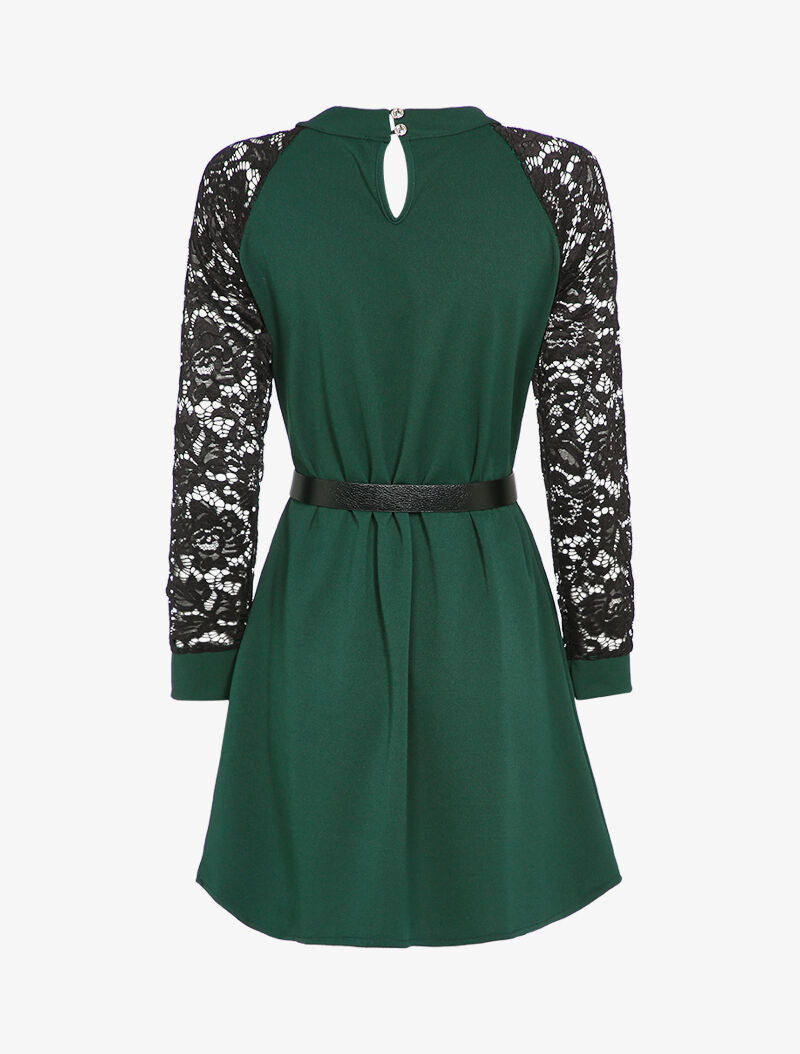 Robe à manches raglan en dentelle - Vert sapin - 2