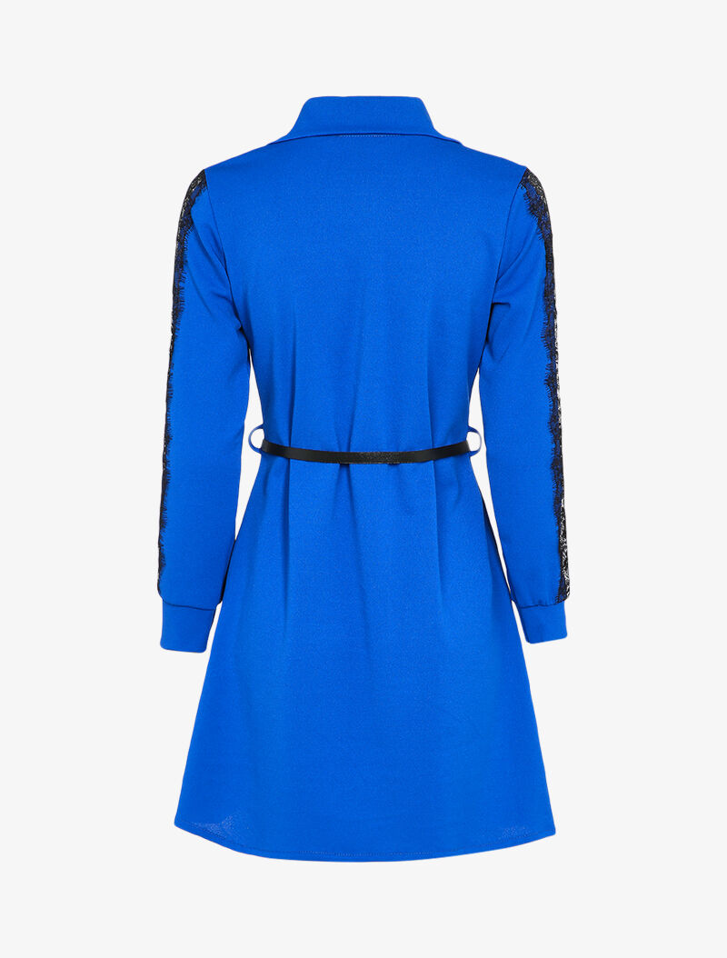 Robe chemise à manches détail dentelle - Bleu roi - 3