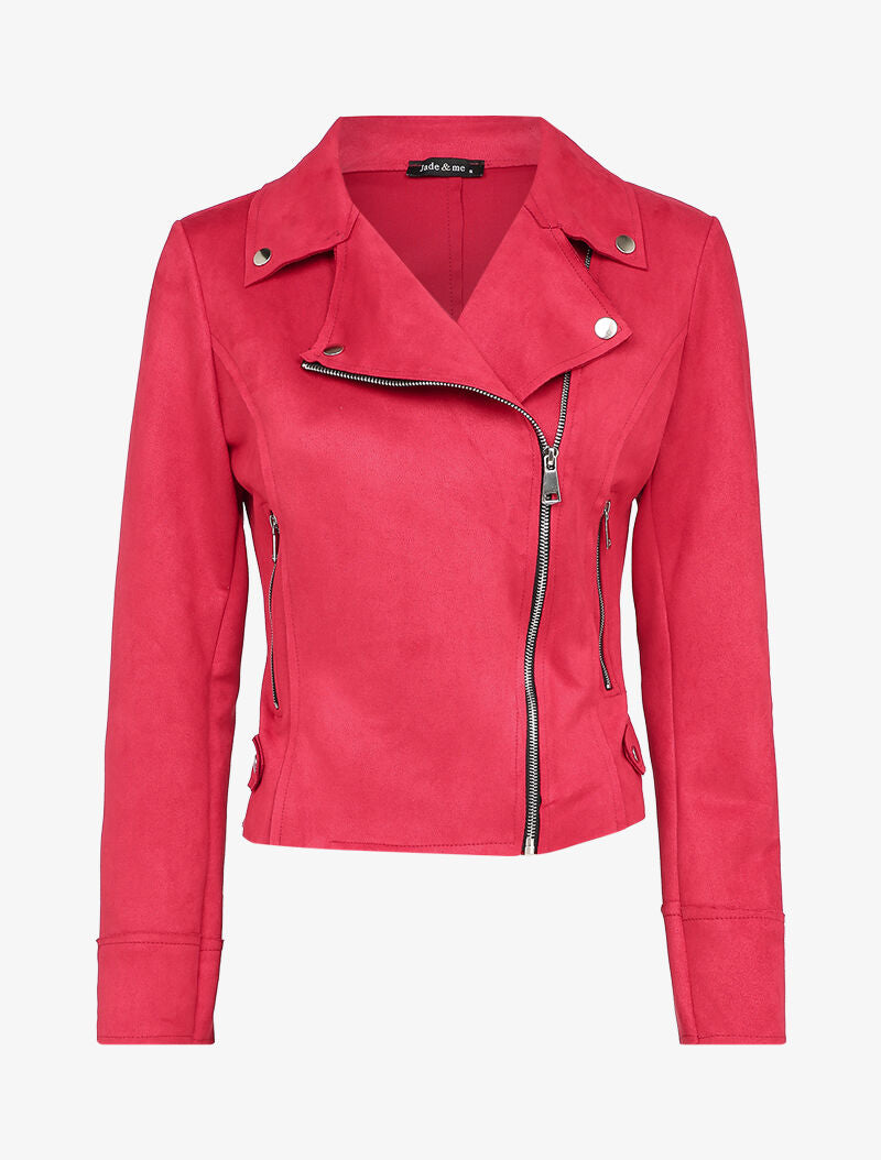 Perfecto en suédine à fausses poches zippées - Rouge - 1