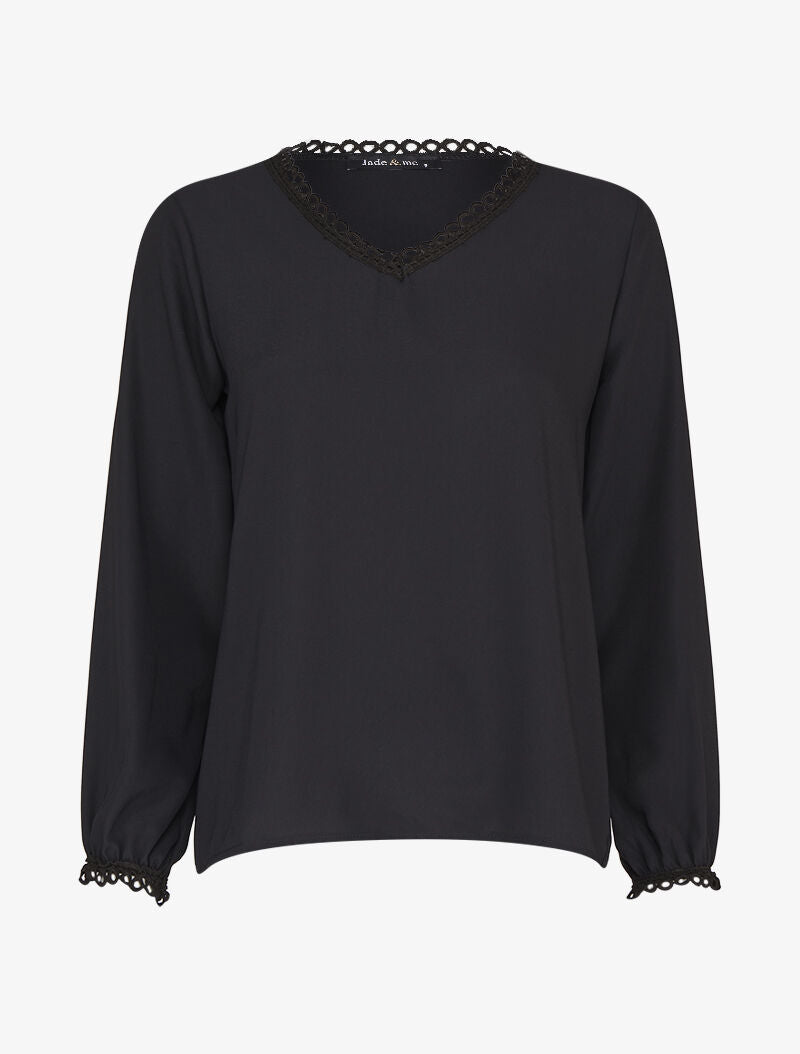 Top à empiècements broderies anglaise - Noir - 1