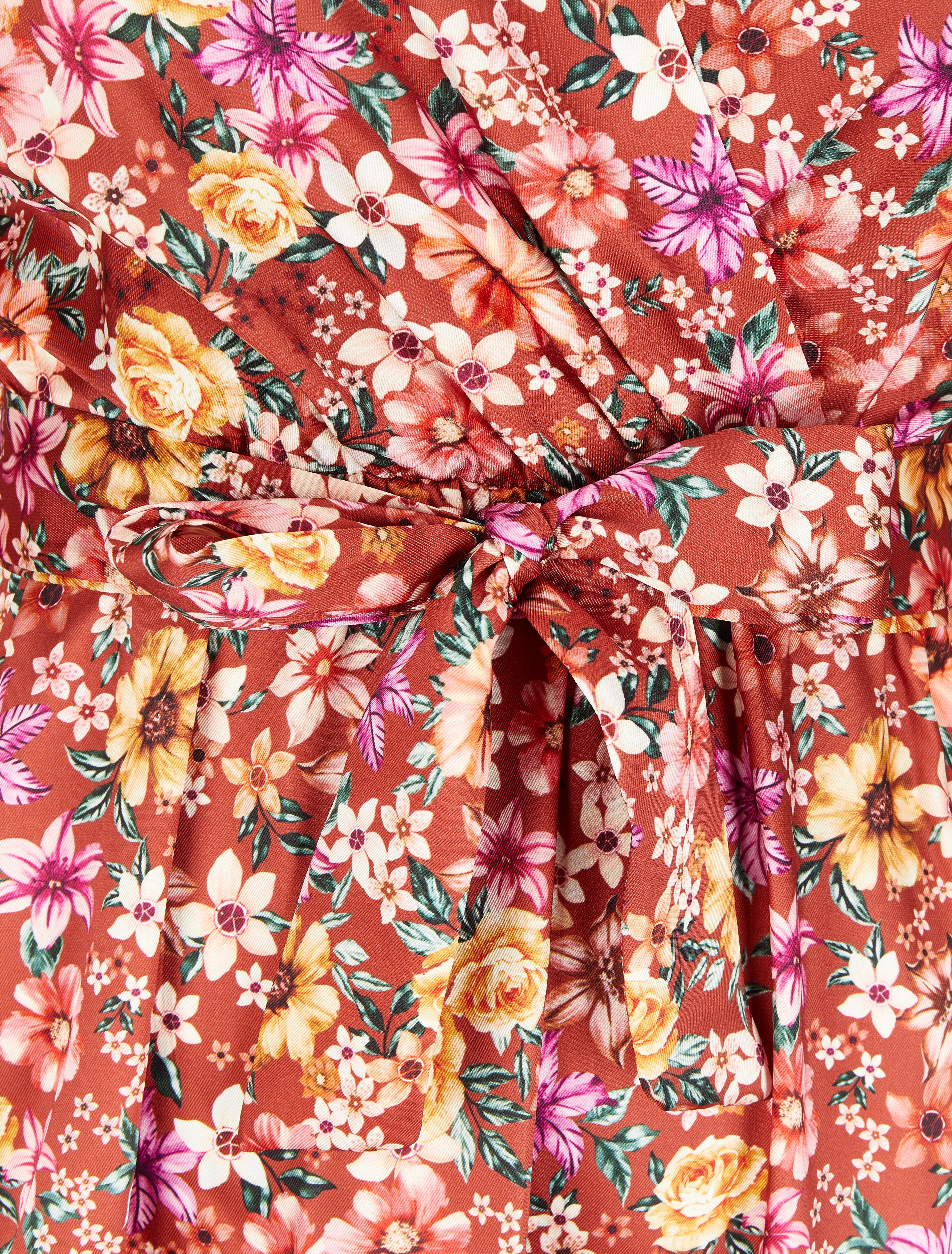 Robe satinée à imprimé à fleurs - Rouille - 3