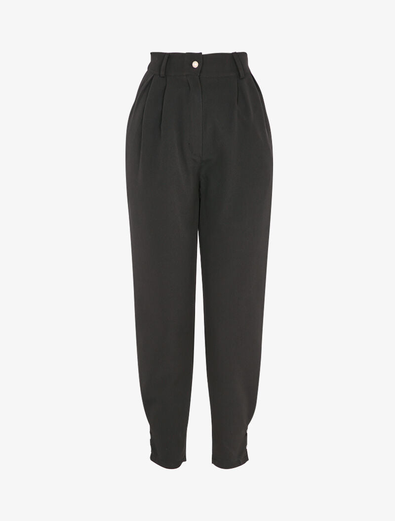 Pantalon à taille empire et chevilles à boutons décoratifs - Noir - 1