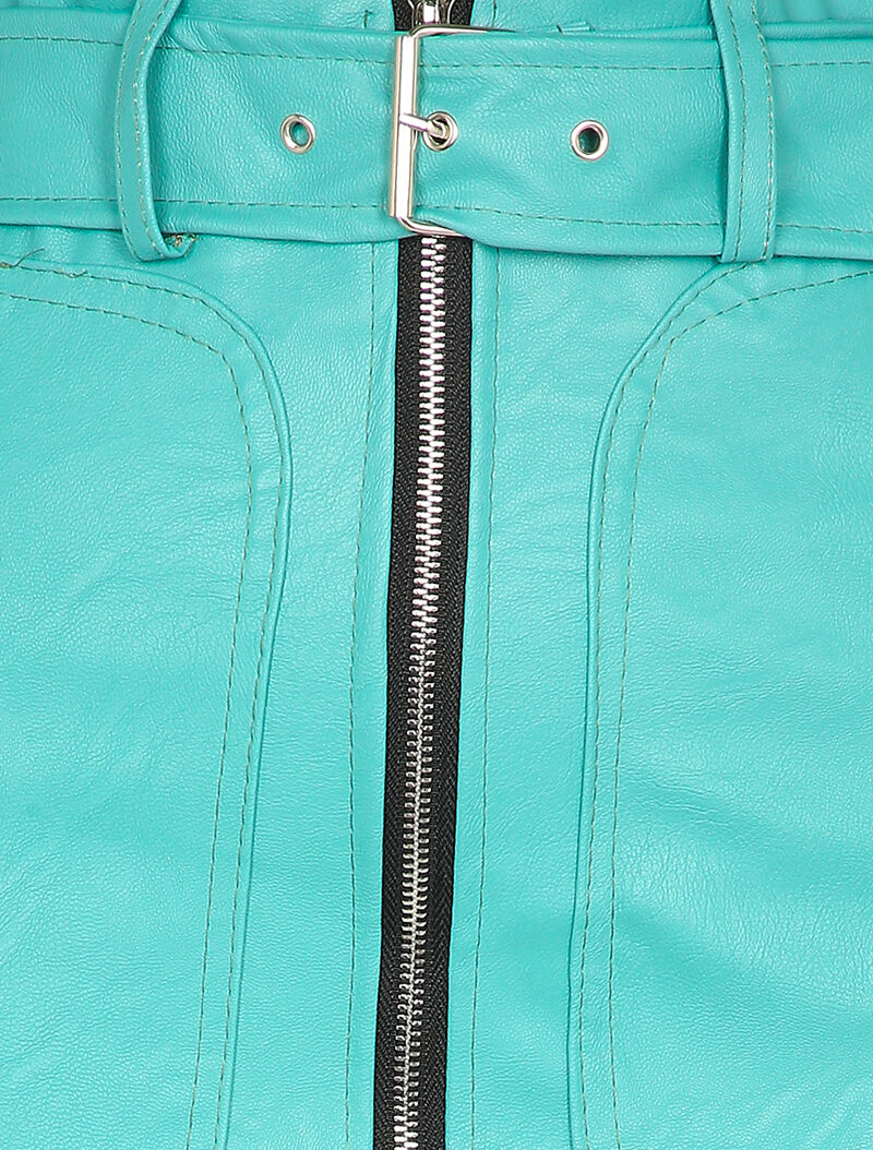 Mini jupe en simili à zip et grandes poches - Turquoise - 3