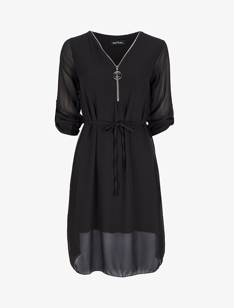Robe en voile transparent à col zippé - Noir - 1
