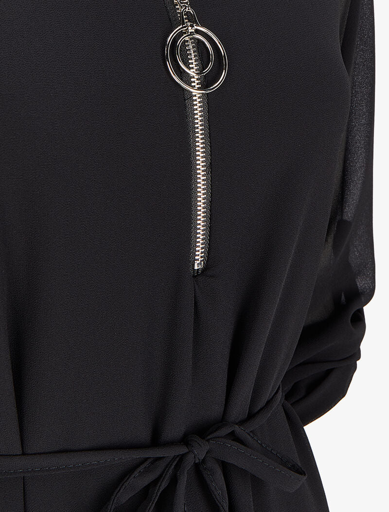 Robe en voile transparent à col zippé - Noir - 3