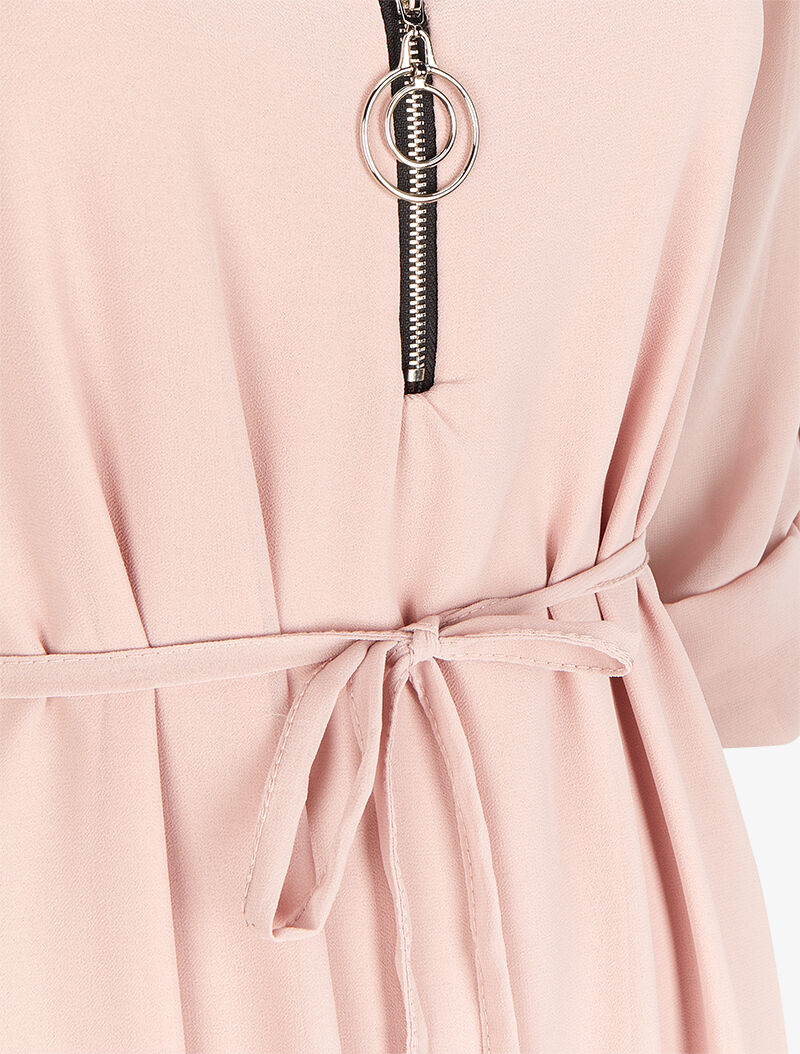 Robe en voile transparent à col zippé - Rose - 3