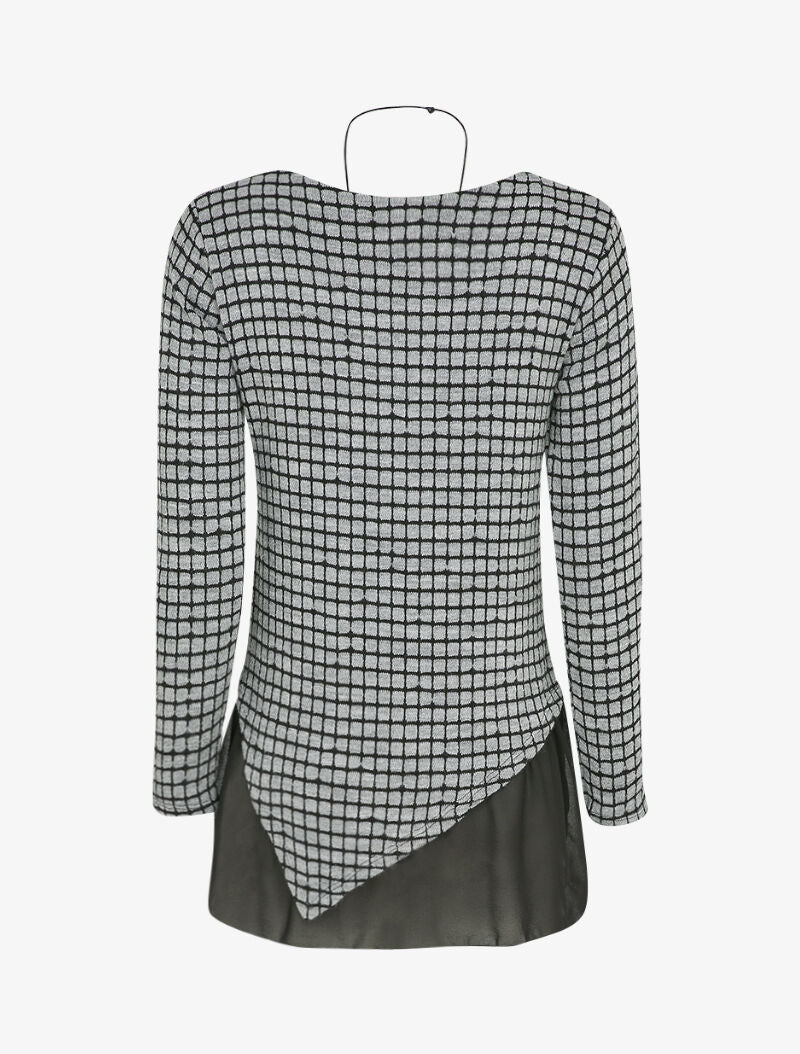 Pull à carreaux et bords asymétriques à détail voile - Gris clair - 2