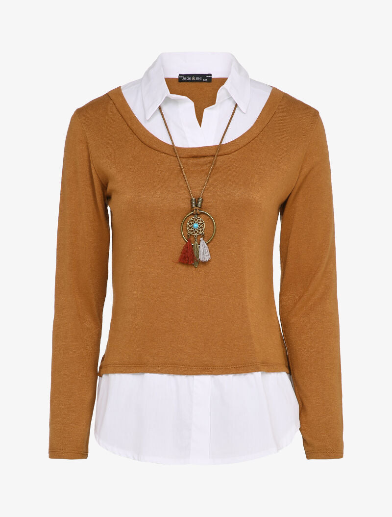 Pull à doublure style chemise en trompe l&