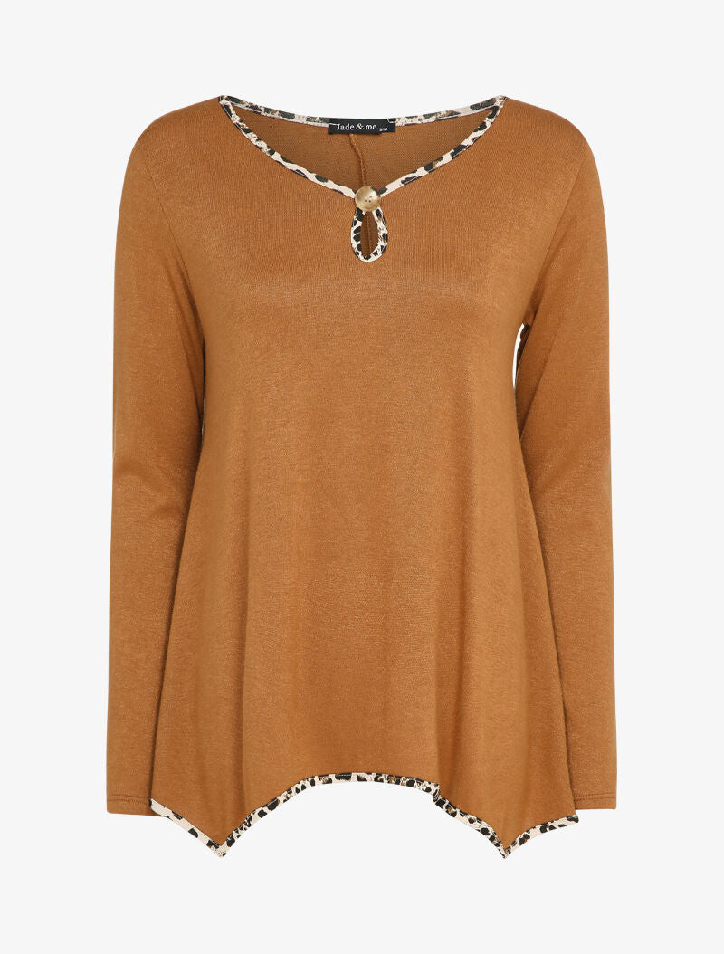 Pull fin à lisérés imprimés léopard - Camel - 4