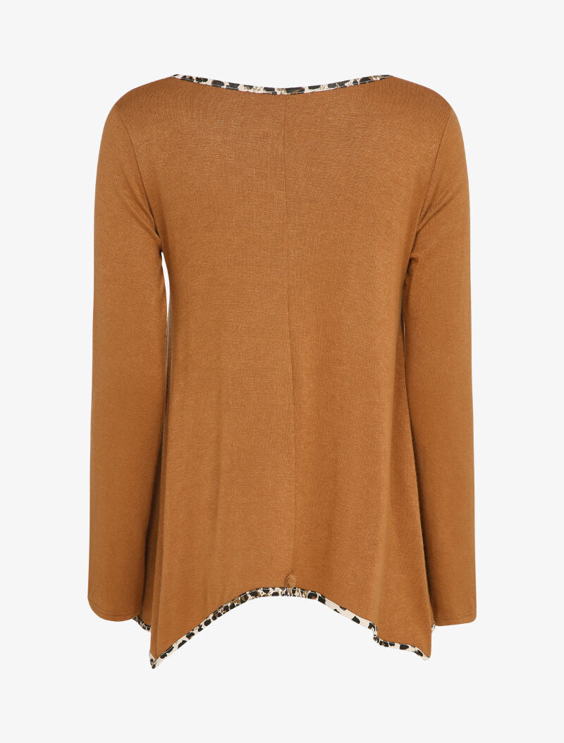 Pull fin à lisérés imprimés léopard - Camel - 2