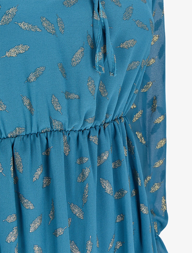 Robe en voile à feuilles pailletées - Bleu - 3