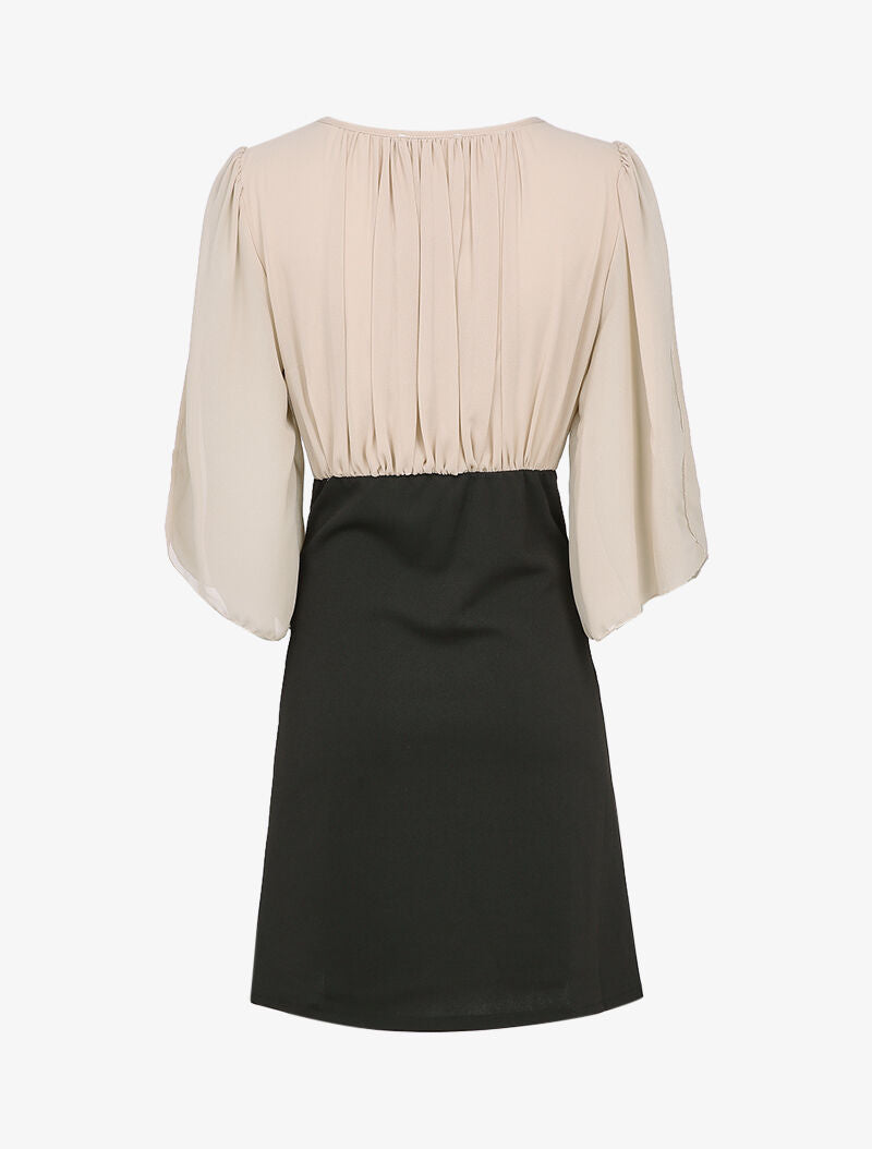 Robe patineuse à manches kimono - Beige/noir - 2