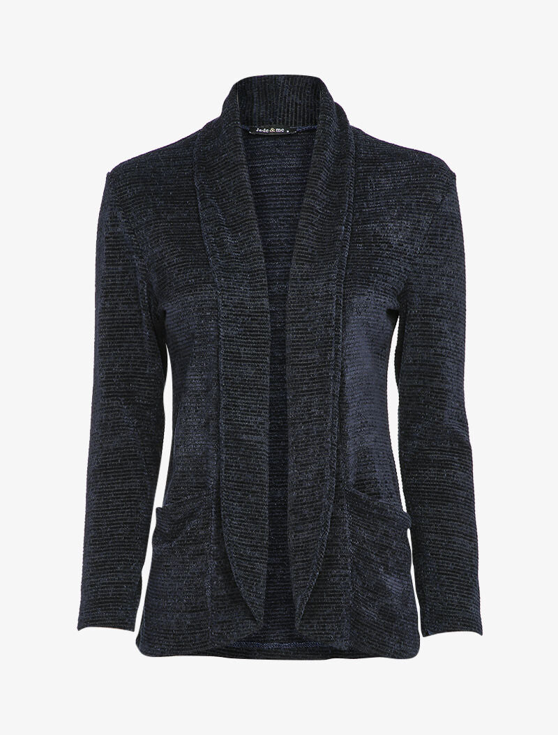 Gilet texturé à col châle - Marine - 3