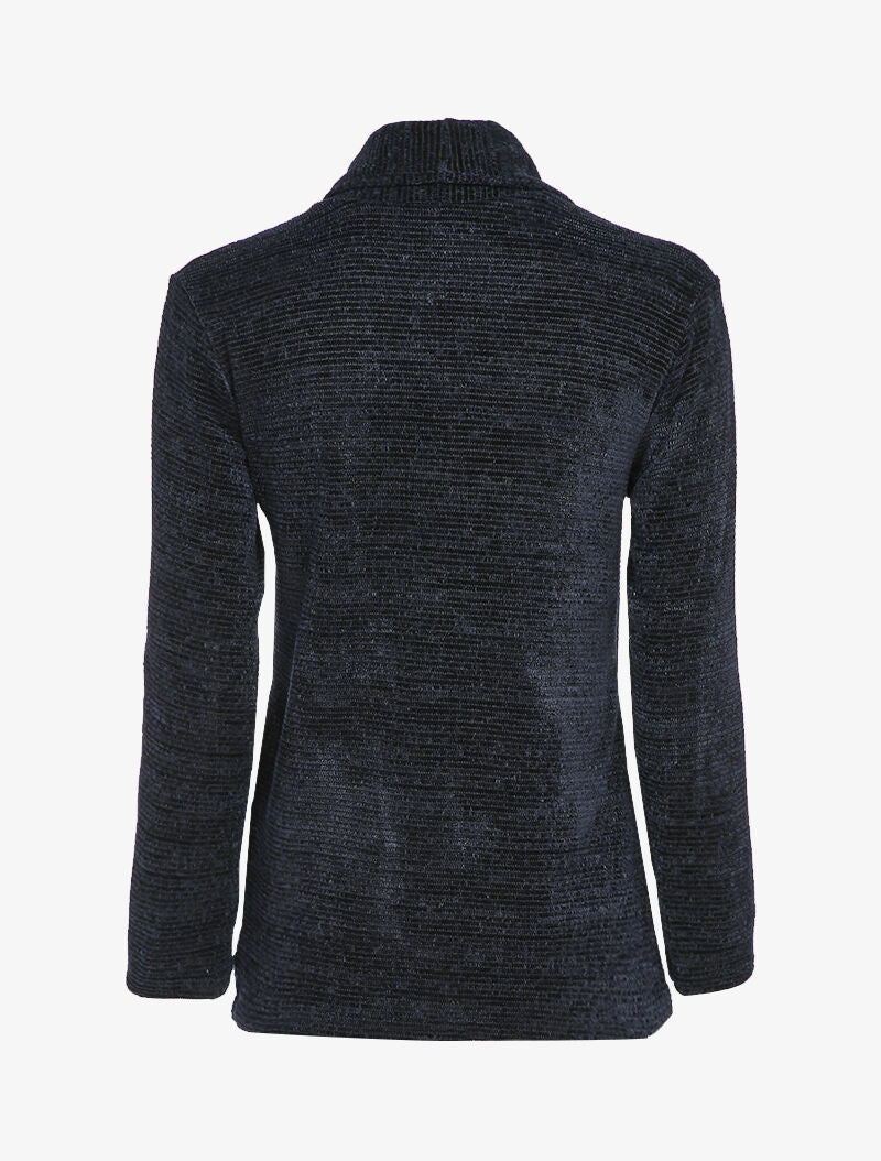 Gilet texturé à col châle - Marine - 2