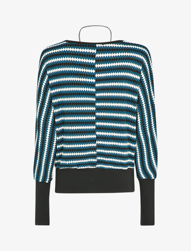 Pull col bateau à imprimé géométrique - Bleu - 2