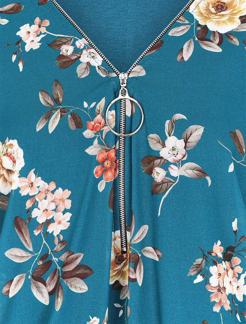 Top imprimé floral à fermeture stylisée - Bleu - 3