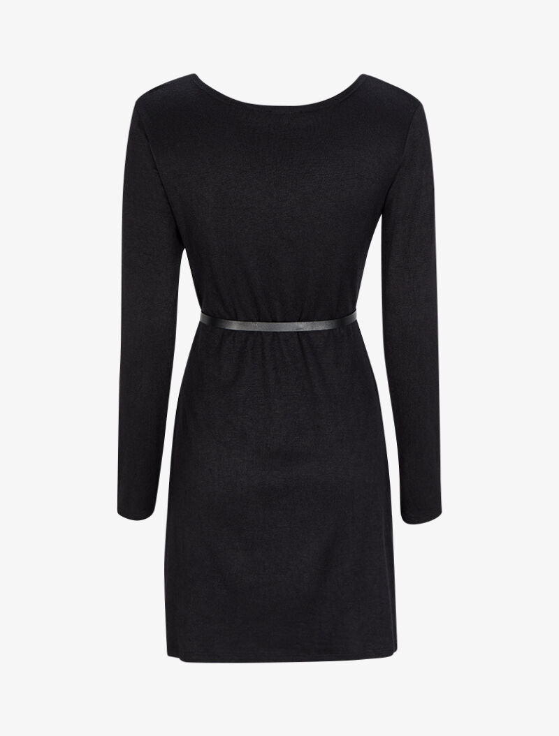 Robe pull à col V satiné - Noir - 2
