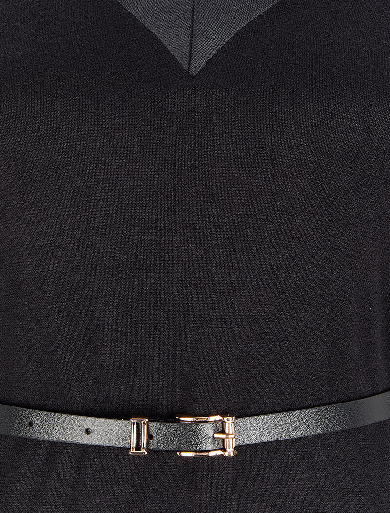 Robe pull à col V satiné - Noir - 3