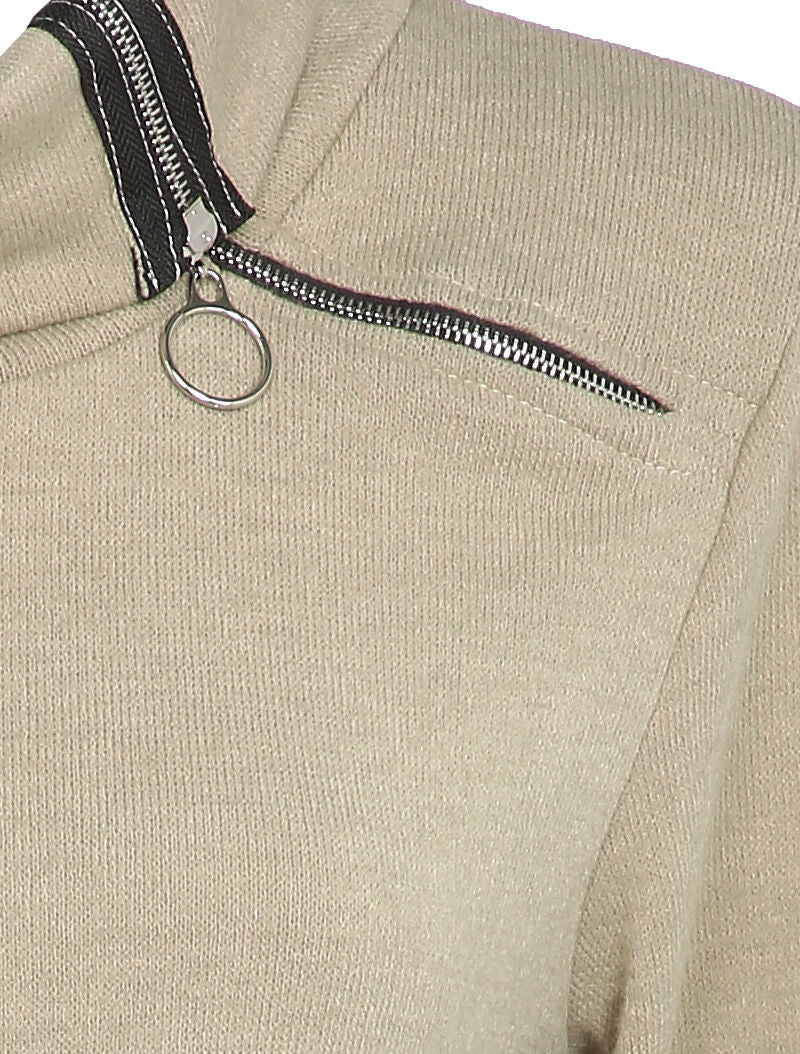 Robe pull oversize à col zippé stylisé - Beige - 3