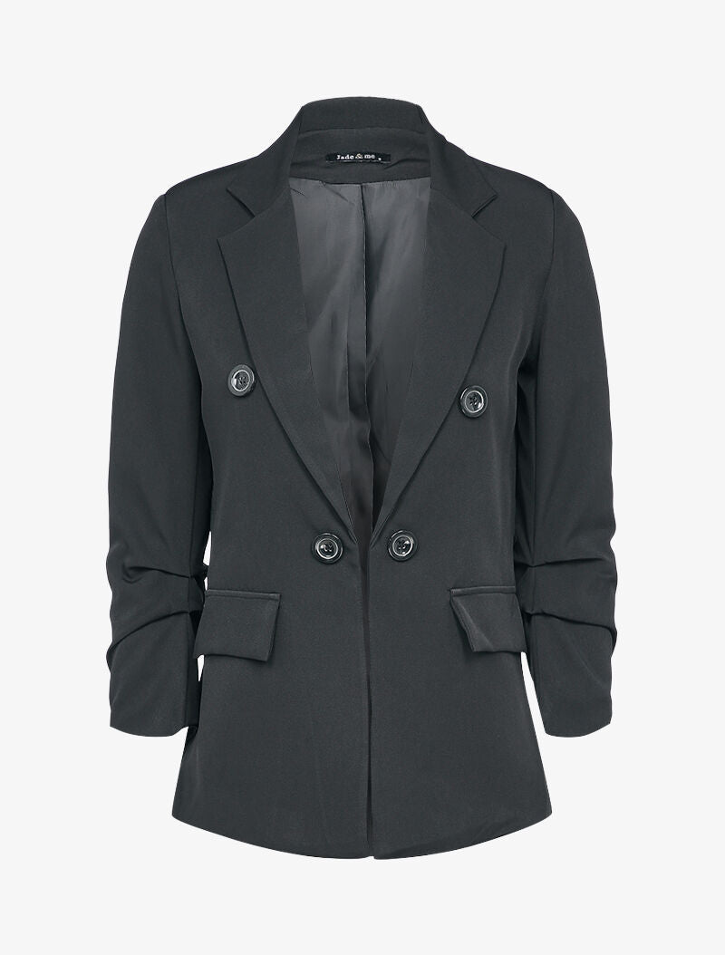 Blazer fluide à manches 3/4 plissées - Noir - 1