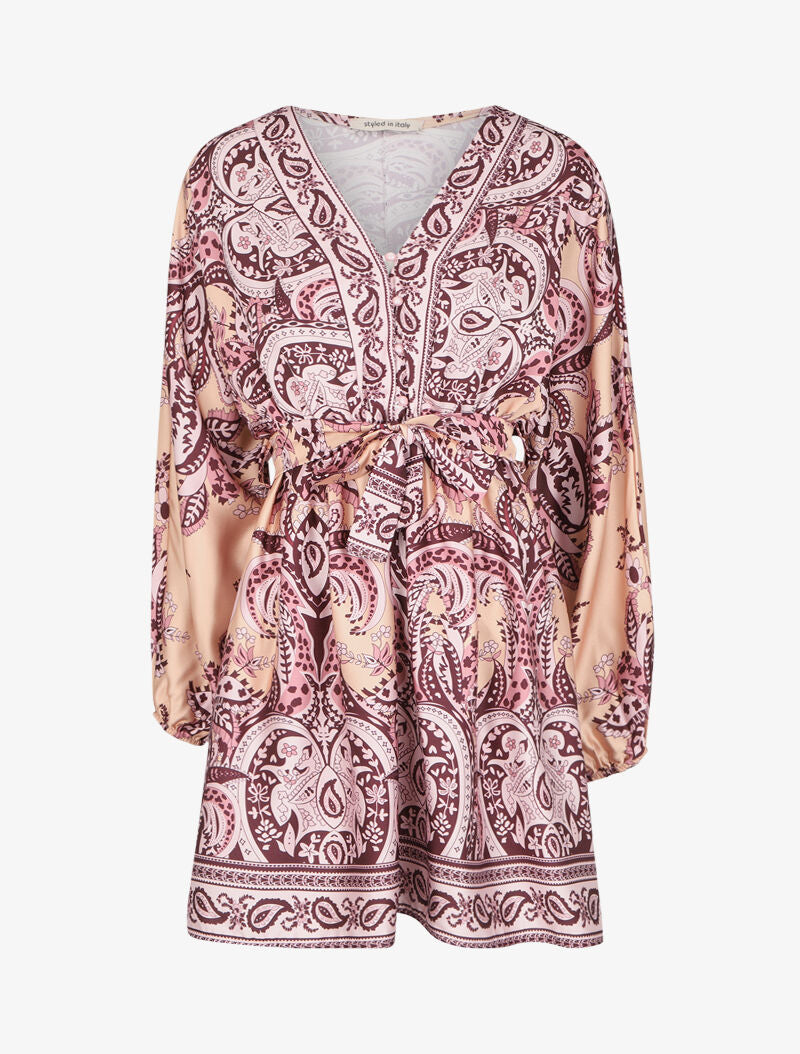 Robe satinée à imprimé cachemire - Saumon - 1