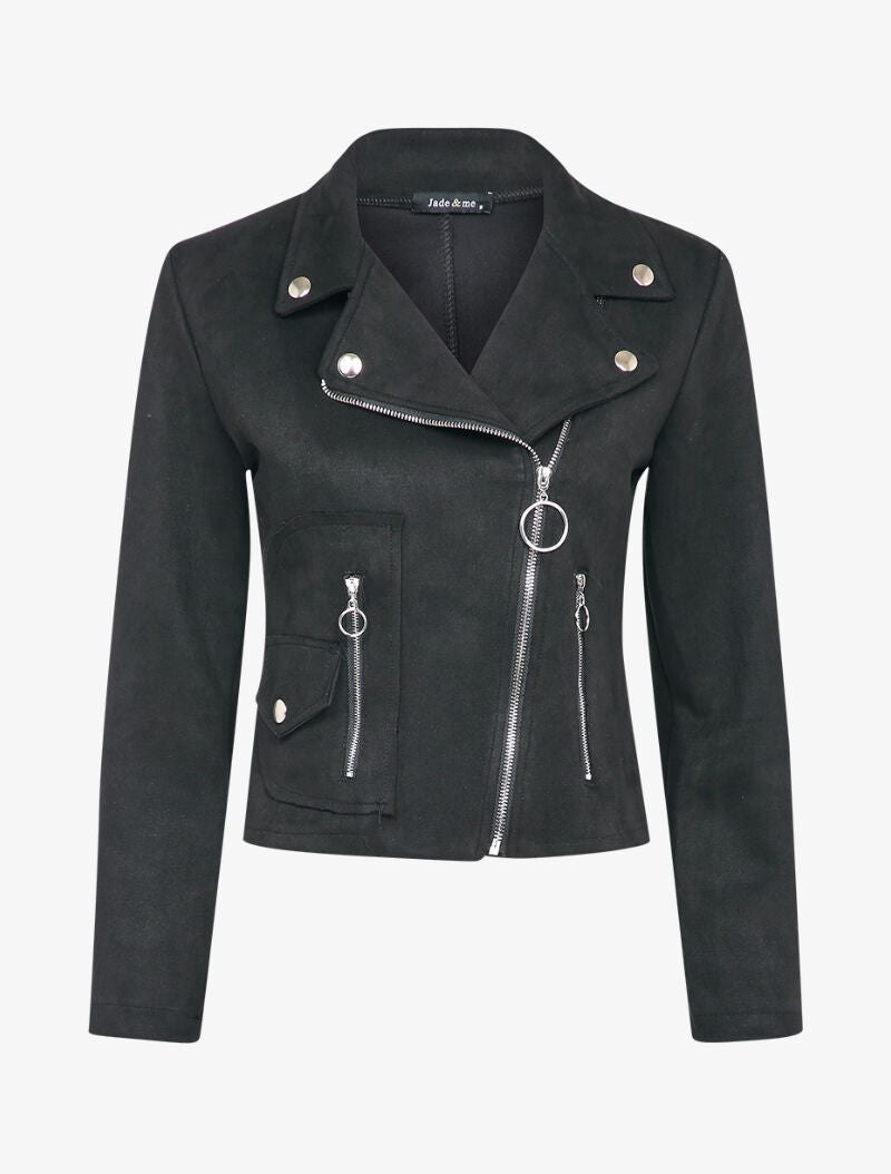 Veste unie courte en suédine - Noir - 1