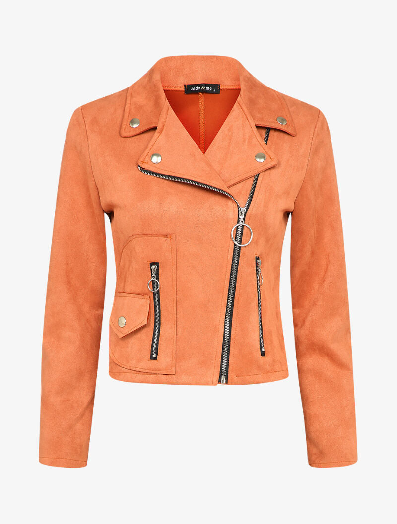 Veste unie courte en suédine - Orange - 3