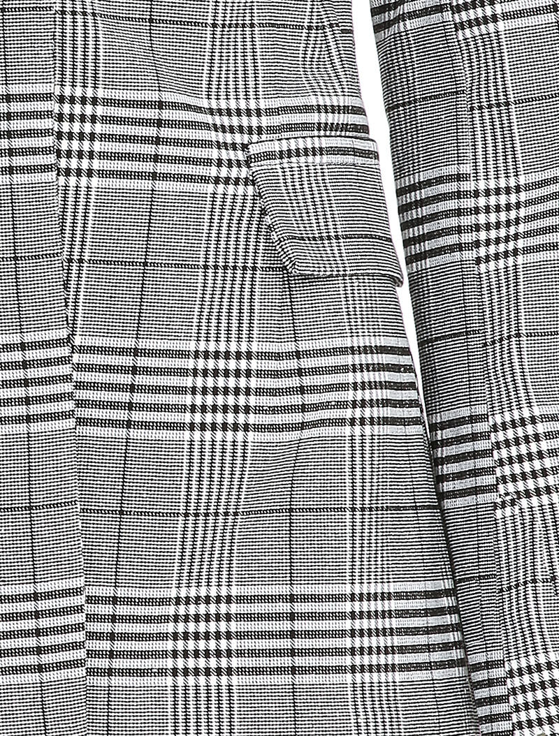 Blazer imprimé prince de galles à un bouton et poches décoratives - Noir - 3