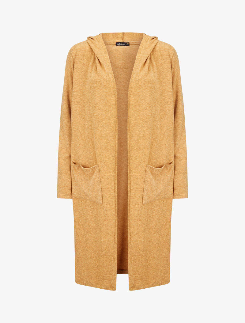 Gilet doux et long à capuche - Camel - 1
