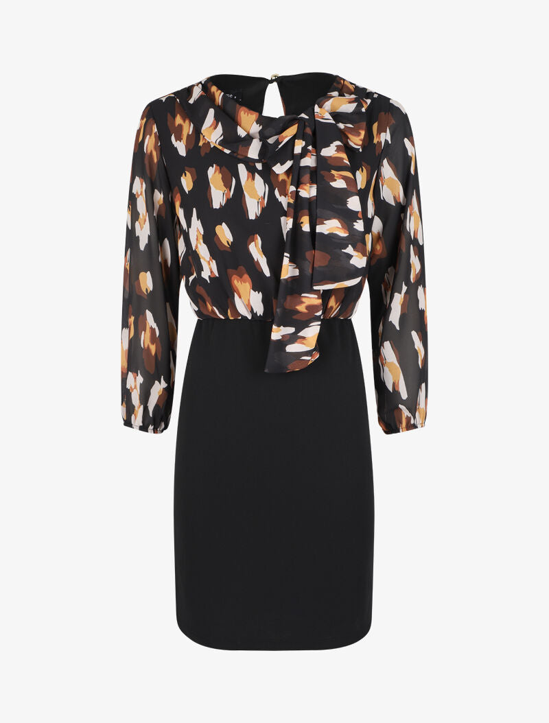 Robe fourreau à buste imprimé léopard stylisé effet boule - Noir - 1
