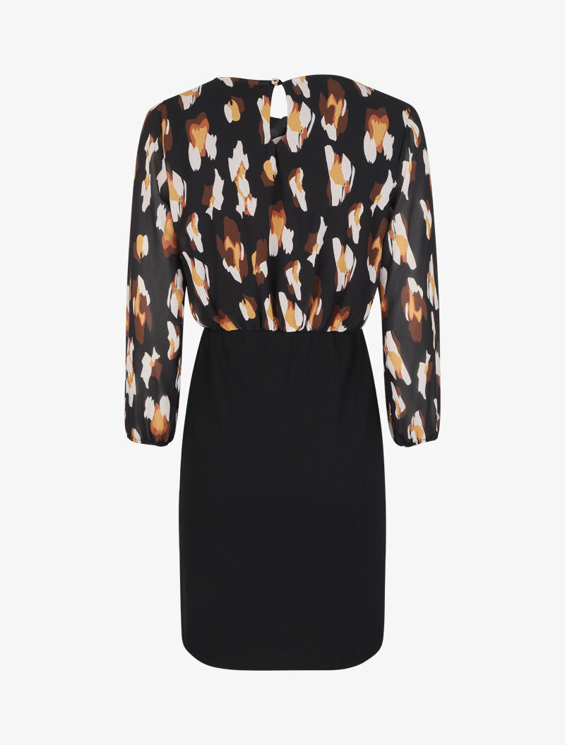 Robe fourreau à buste imprimé léopard stylisé effet boule - Noir - 2
