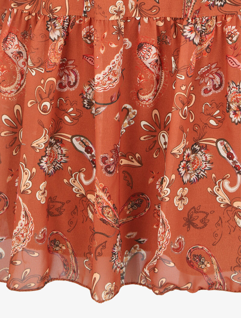 Robe à col lavallière et imprimé cachemire - Camel - 3