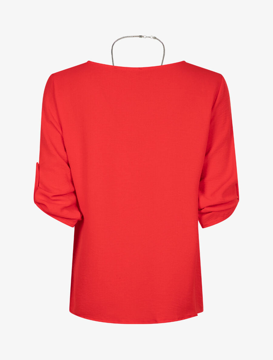 Blouse fluide avec sautoir - Rouge - 2