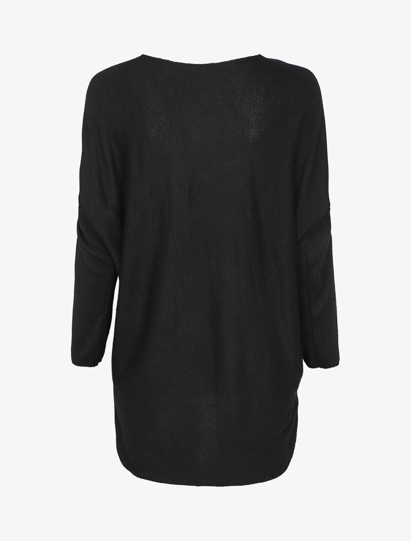Pull loose à inscriptions et détail pailleté - Noir - 2
