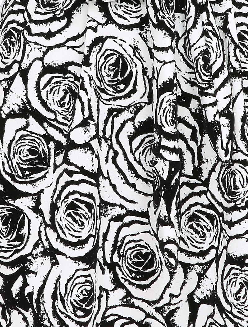 Robe droite imprimé roses en velours dévoré - Noir - 3