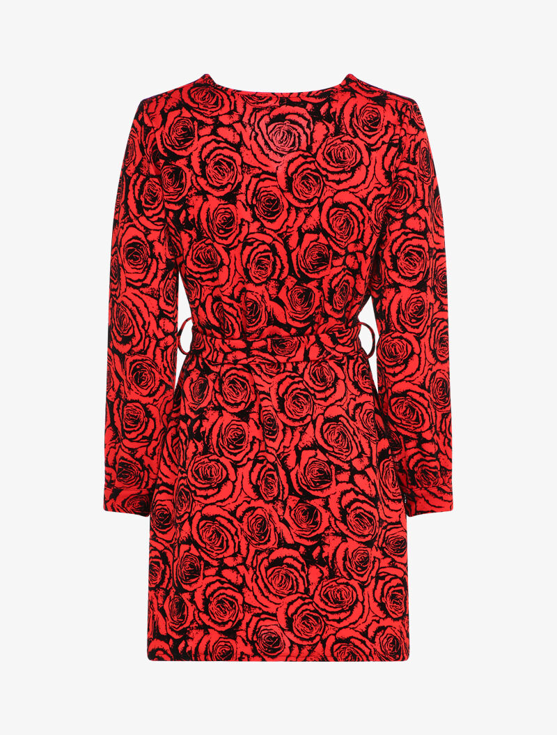 Robe droite imprimé roses en velours dévoré - Rouge - 2
