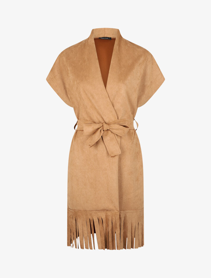 Veste à franges en suédine - Camel - 4