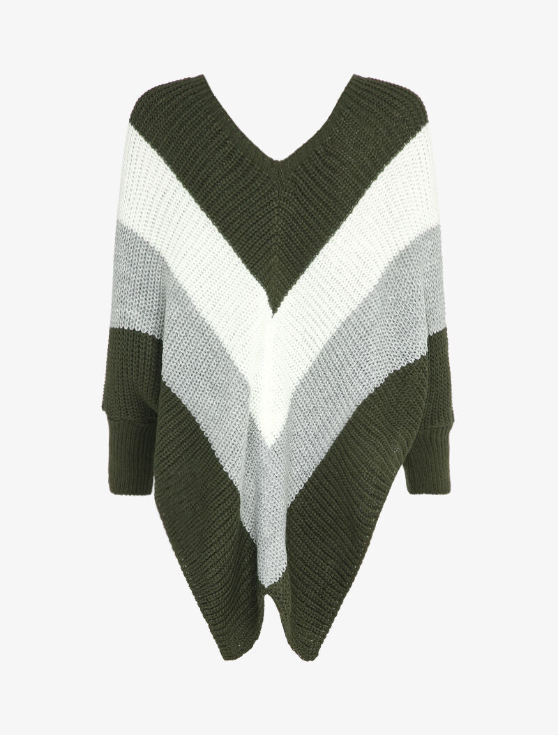 Pull style poncho à bords asymétriques - Kaki - 2