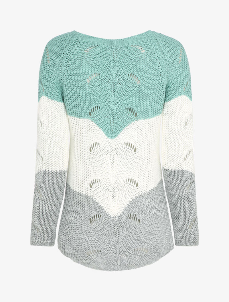 Pull long color block en maille - Bleu turquoise - 2