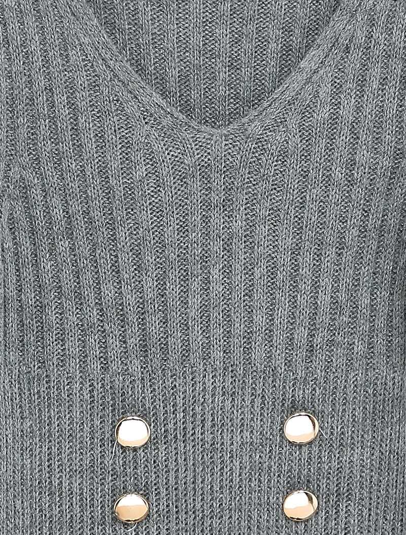 Pull long à boutons dorés stylisés - Gris foncé - 3