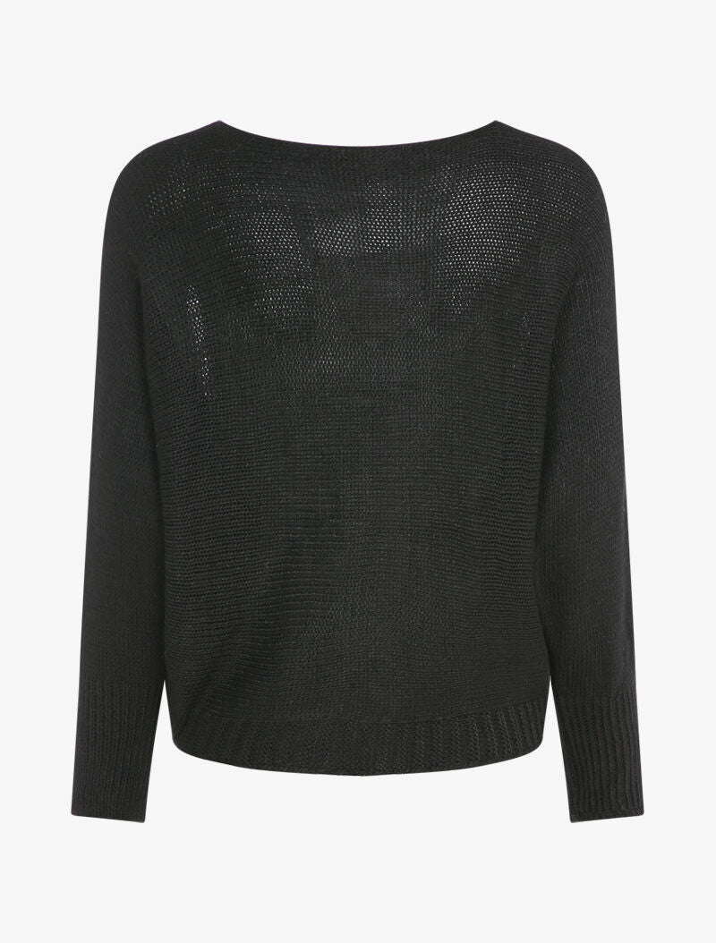 Pull à col bateau et motifs léopard lamés - Noir - 2