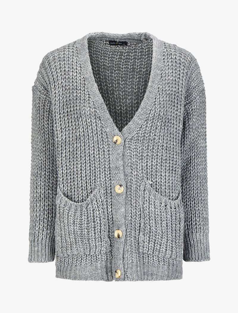 Gilet en maille tricot uni - Gris foncé - 4