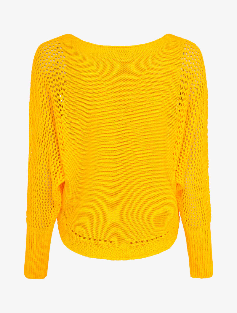 Pull à col bateau à manches en maille ajourée - Jaune - 2