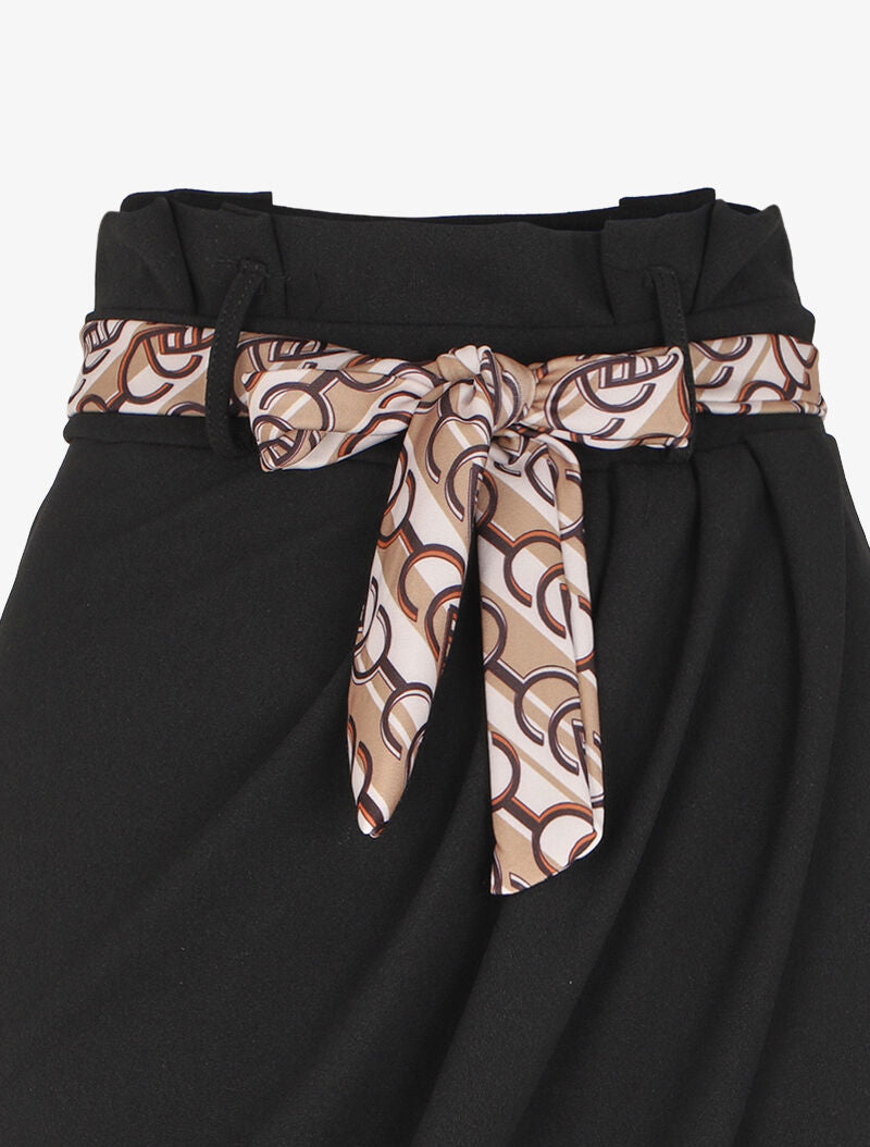 Jupe portefeuille à ceinture stylisée - Noir/beige - 3